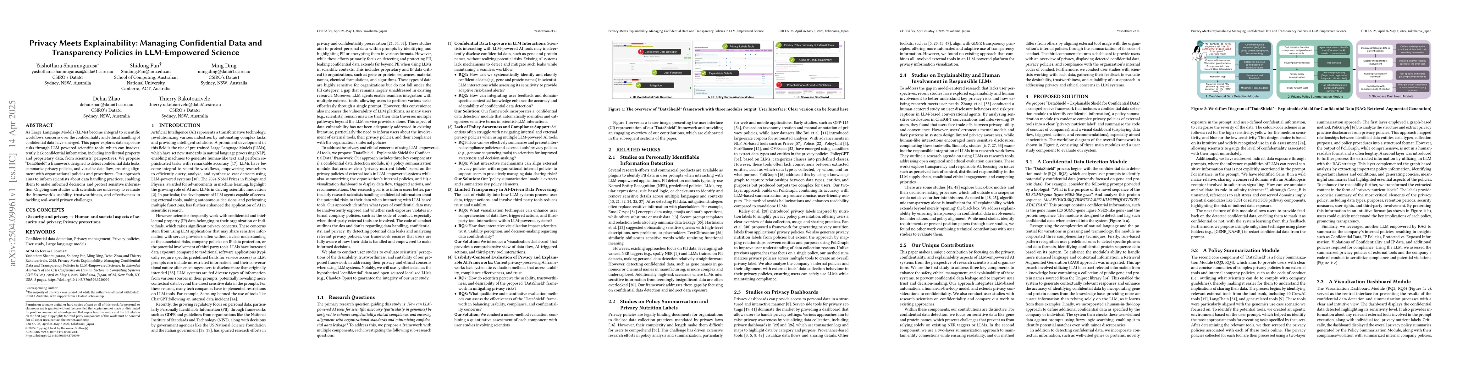 Thumbnail for Privacy Meets Explainability: Managing Confidential Data and
  Transparency Policies in LLM-Empowered Science