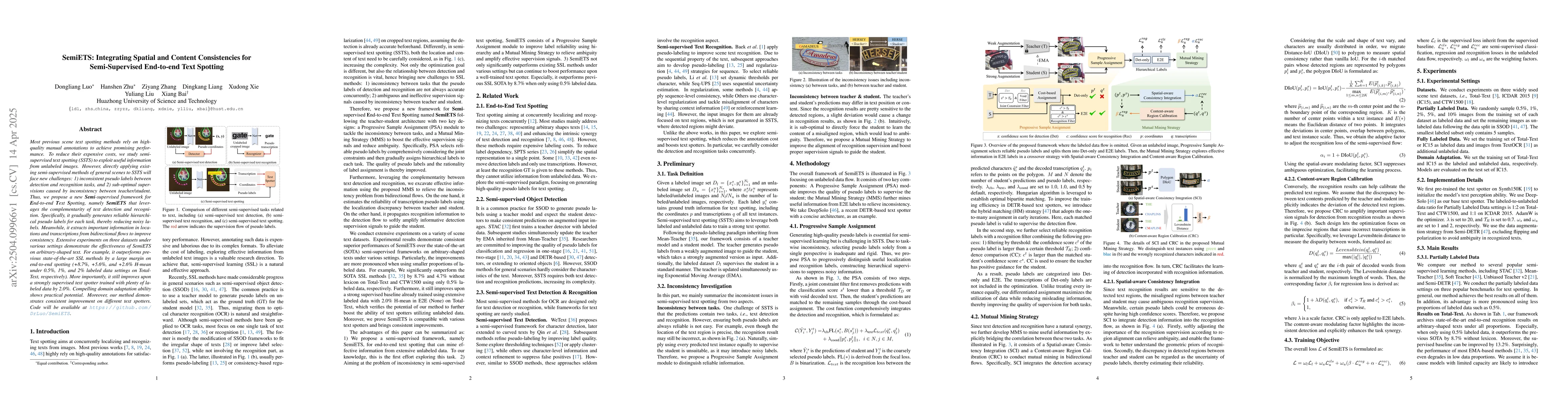 Thumbnail for SemiETS: Integrating Spatial and Content Consistencies for
  Semi-Supervised End-to-end Text Spotting