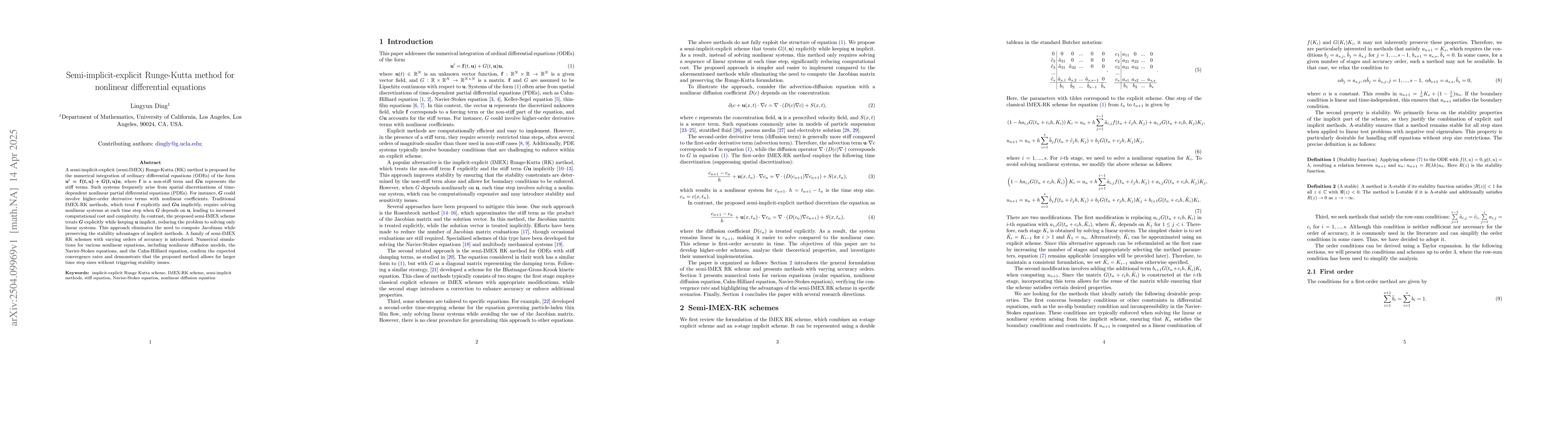 Thumbnail for Semi-implicit-explicit Runge-Kutta method for nonlinear differential
  equations