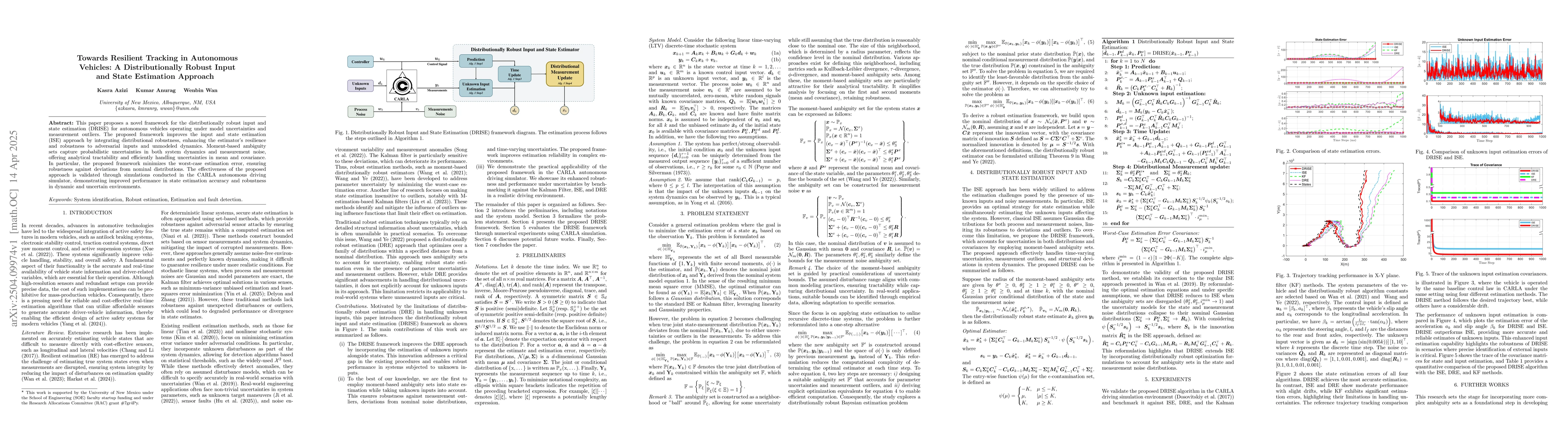 Thumbnail for Towards Resilient Tracking in Autonomous Vehicles: A Distributionally
  Robust Input and State Estimation Approach