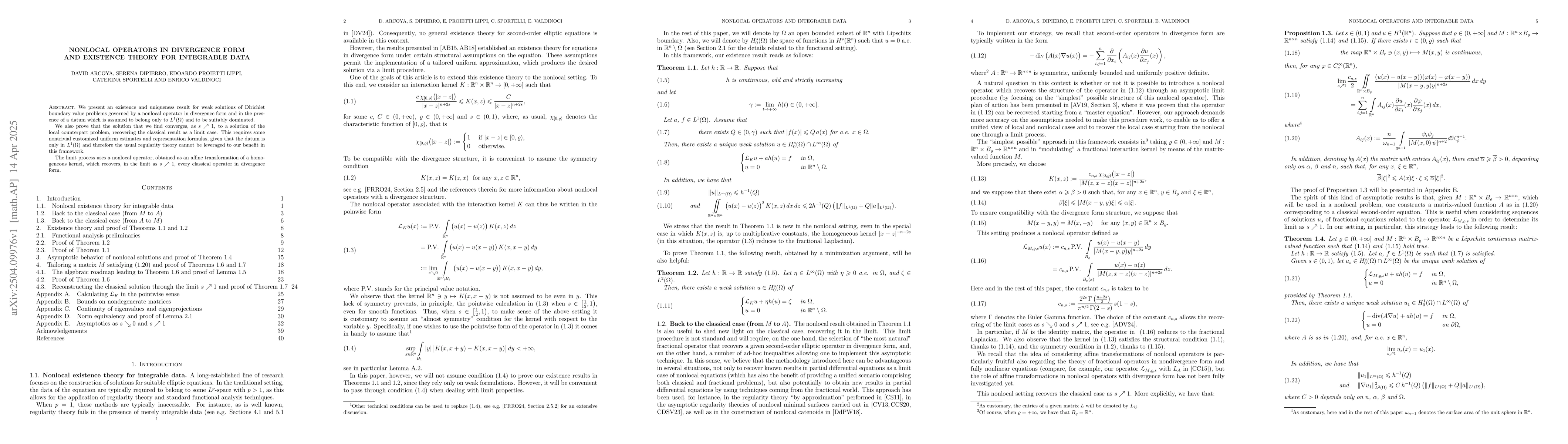 Thumbnail for Nonlocal operators in divergence form and existence theory for
  integrable data