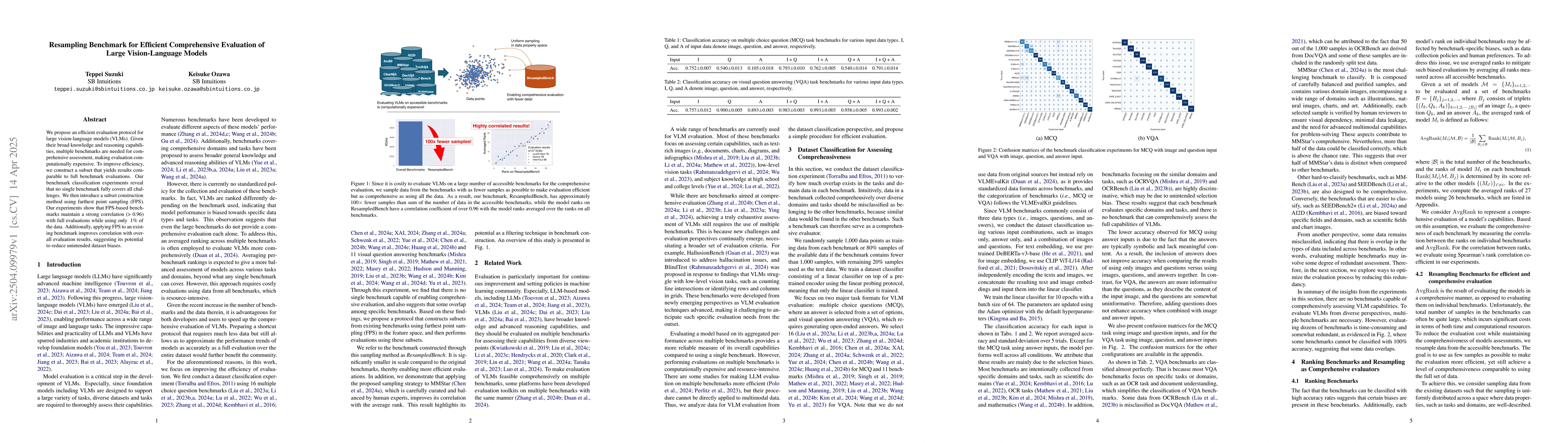 Thumbnail for Resampling Benchmark for Efficient Comprehensive Evaluation of Large
  Vision-Language Models
