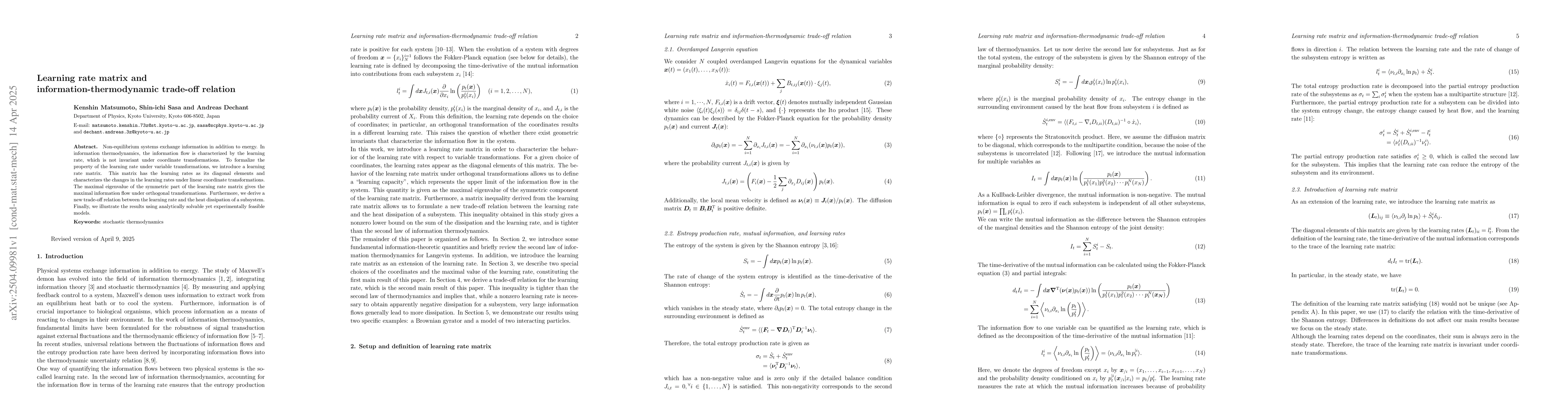 Thumbnail for Learning rate matrix and information-thermodynamic trade-off relation