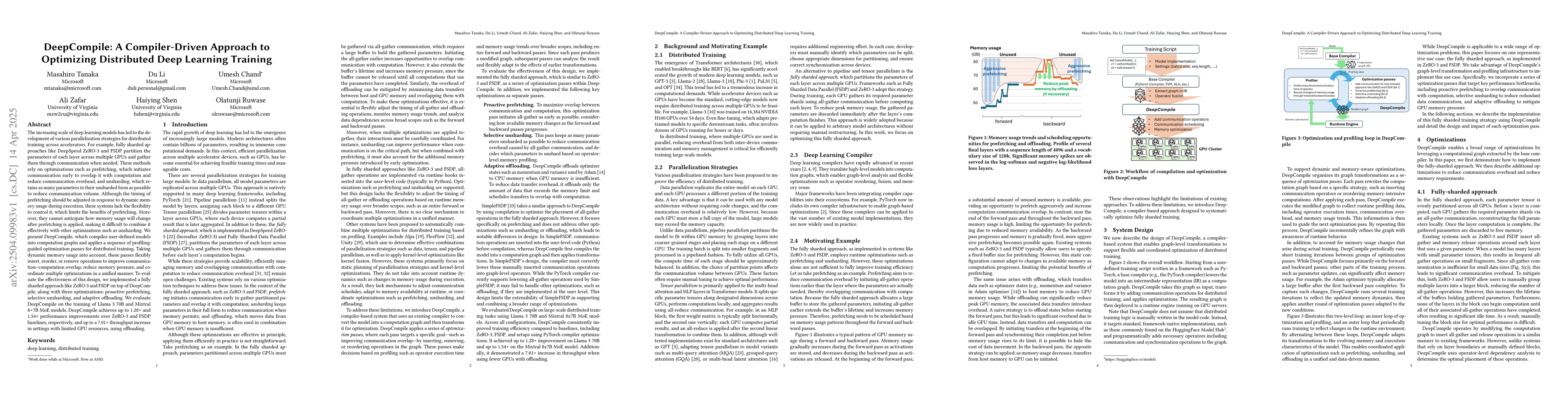 Thumbnail for DeepCompile: A Compiler-Driven Approach to Optimizing Distributed Deep
  Learning Training