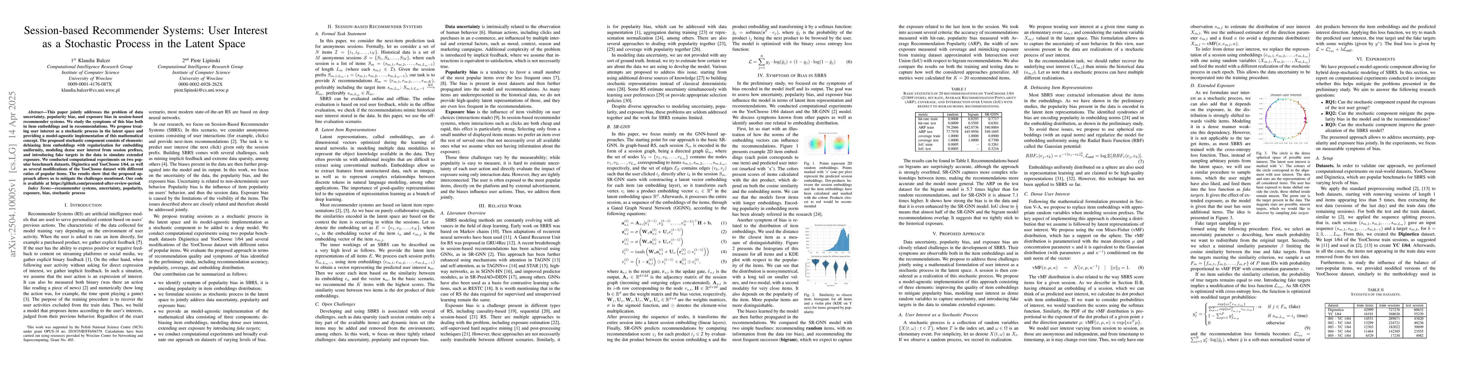 Thumbnail for Session-based Recommender Systems: User Interest as a Stochastic Process
  in the Latent Space