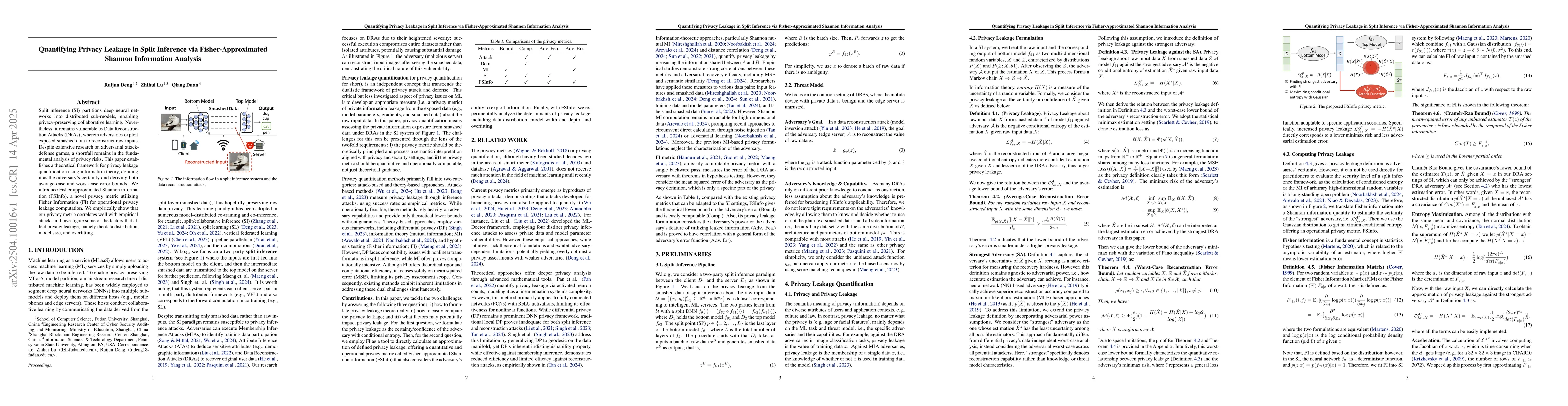 Thumbnail for Quantifying Privacy Leakage in Split Inference via Fisher-Approximated
  Shannon Information Analysis