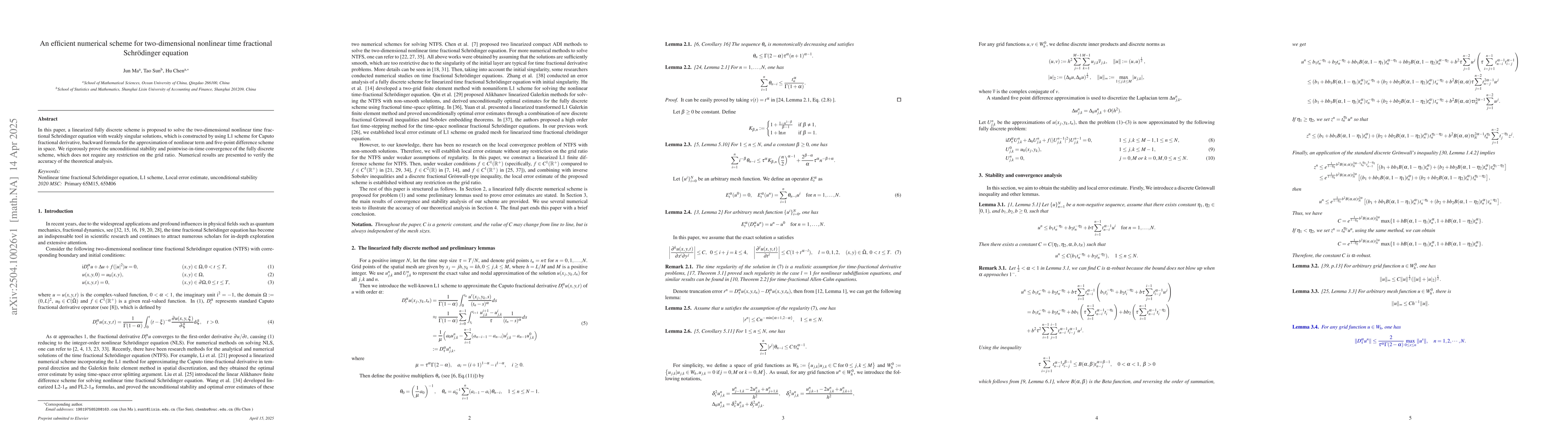 Thumbnail for An efffcient numerical scheme for two-dimensional nonlinear time
  fractional Schrödinger equation