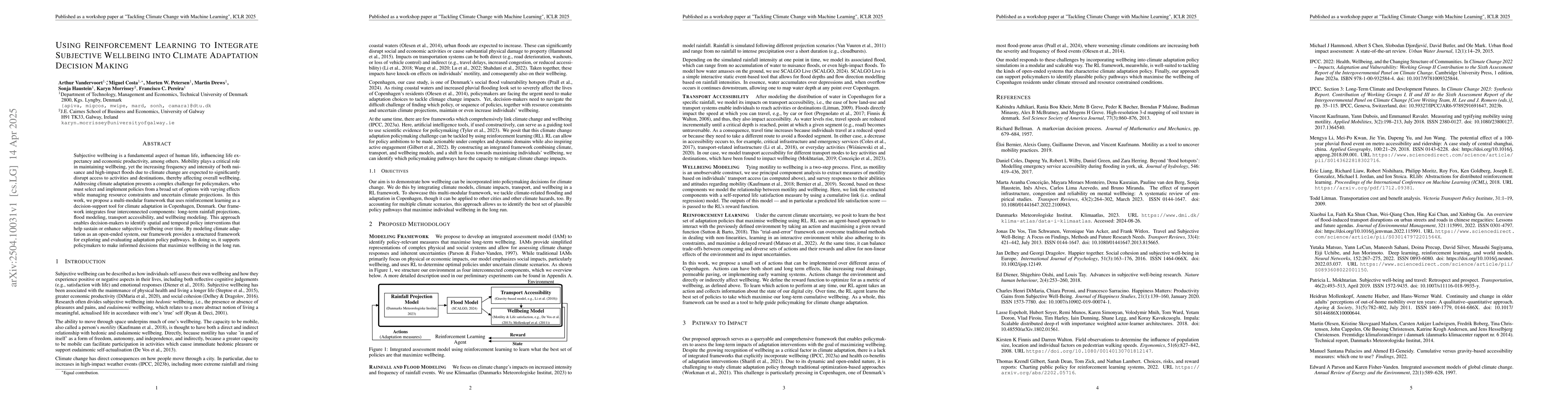 Thumbnail for Using Reinforcement Learning to Integrate Subjective Wellbeing into
  Climate Adaptation Decision Making