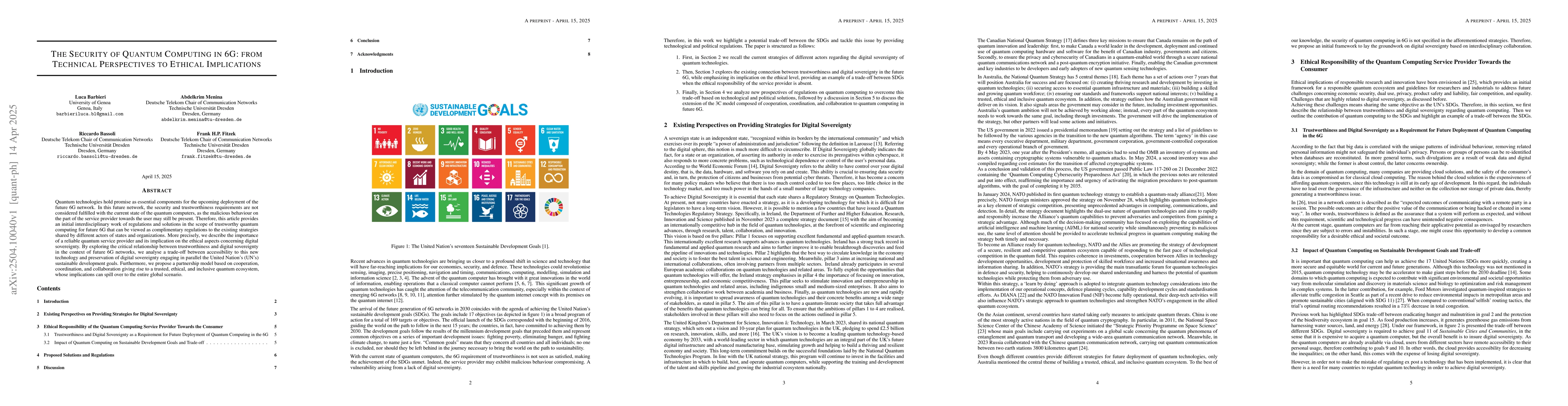 Thumbnail for The Security of Quantum Computing in 6G: from Technical Perspectives to
  Ethical Implications