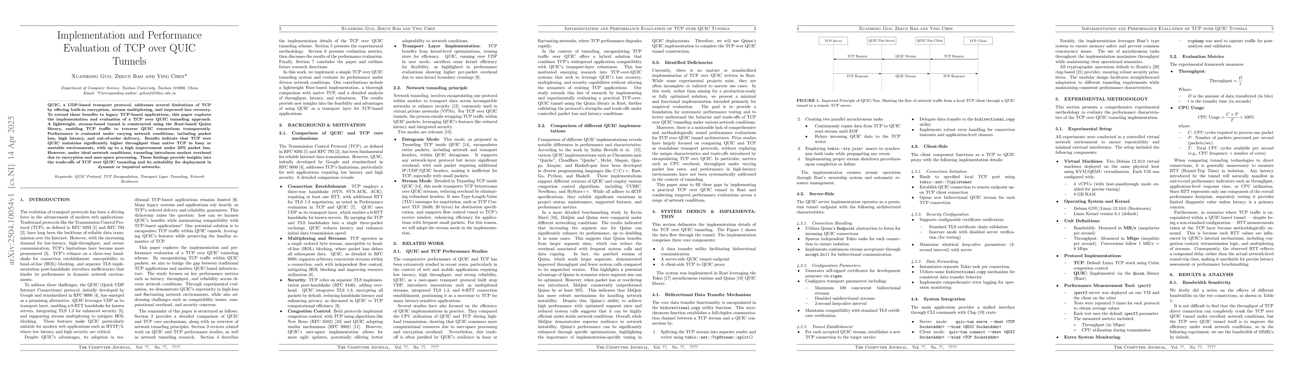 Thumbnail for Implementation and Performance Evaluation of TCP over QUIC Tunnels