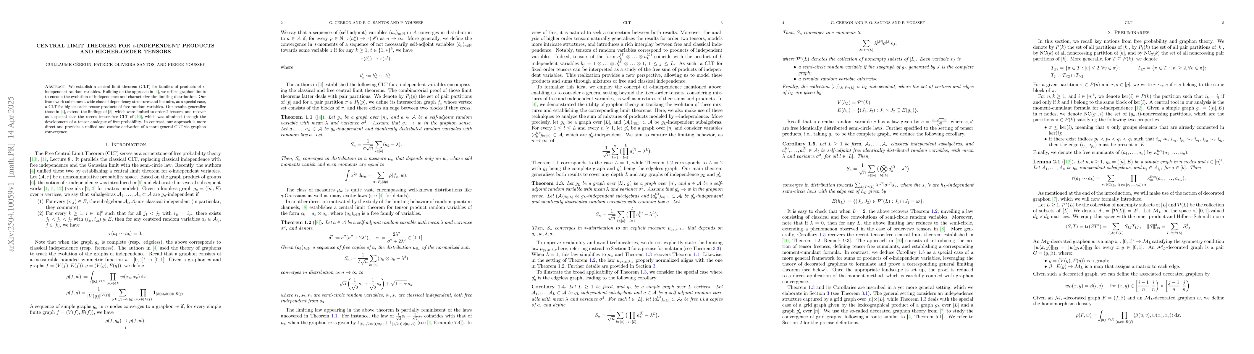 Thumbnail for Central limit theorem for $ε$-independent products and
  higher-order tensors