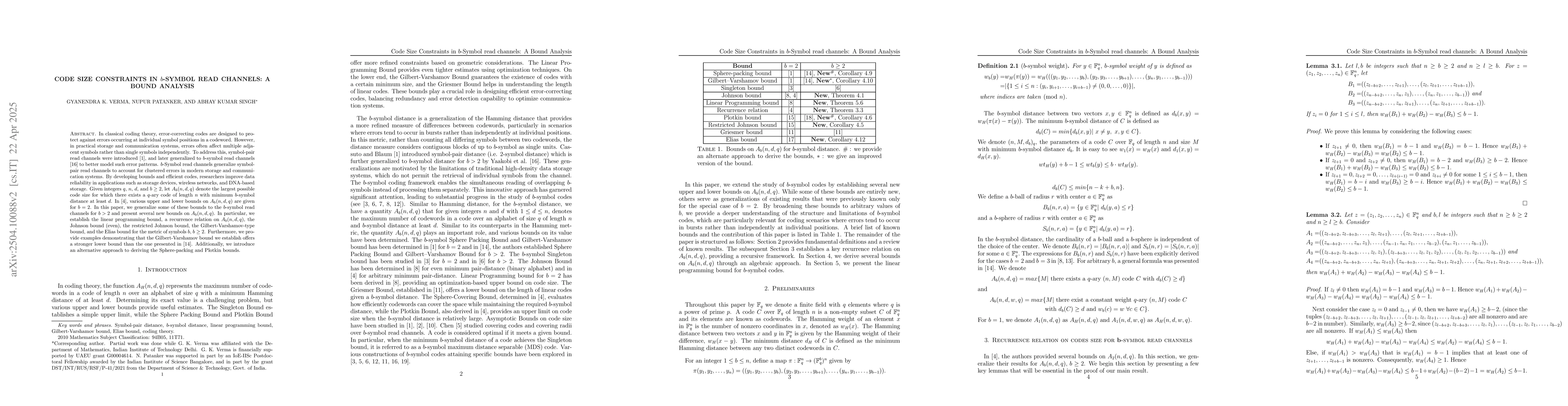 Thumbnail for Code size constraints in b-symbol read channels: A bound analysis