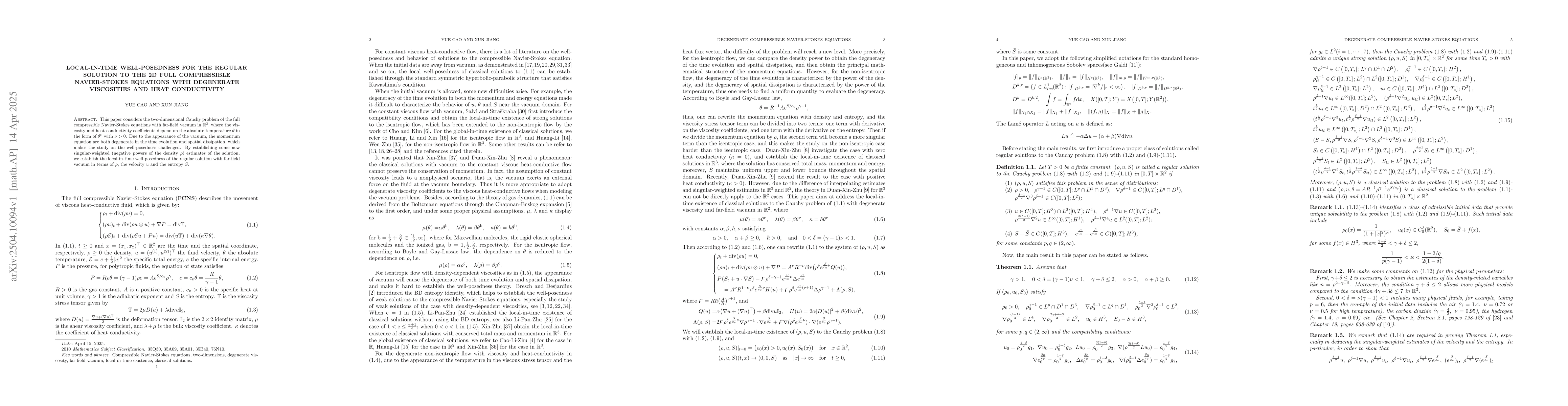 Thumbnail for Local-in-time well-posedness for the regular solution to the 2D full
  compressible Navier-Stokes equations with degenerate viscosities and heat
  conductivity