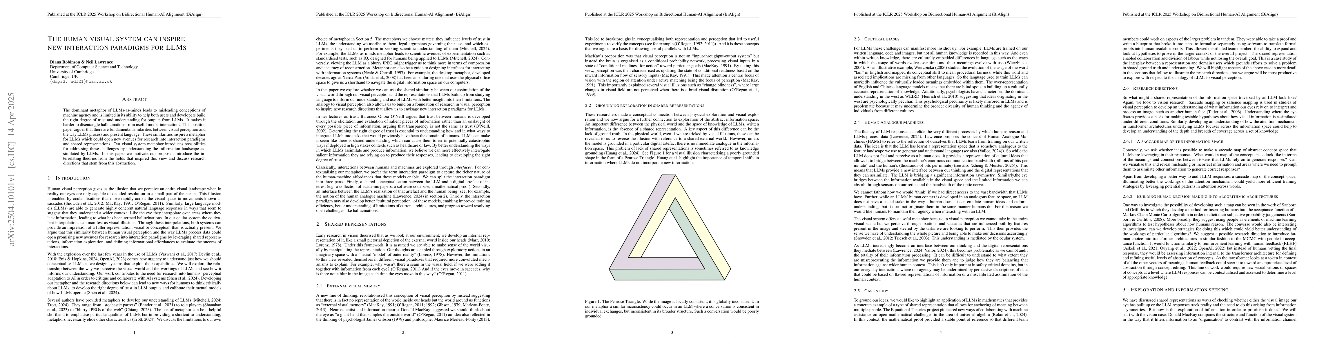 Thumbnail for The Human Visual System Can Inspire New Interaction Paradigms for LLMs