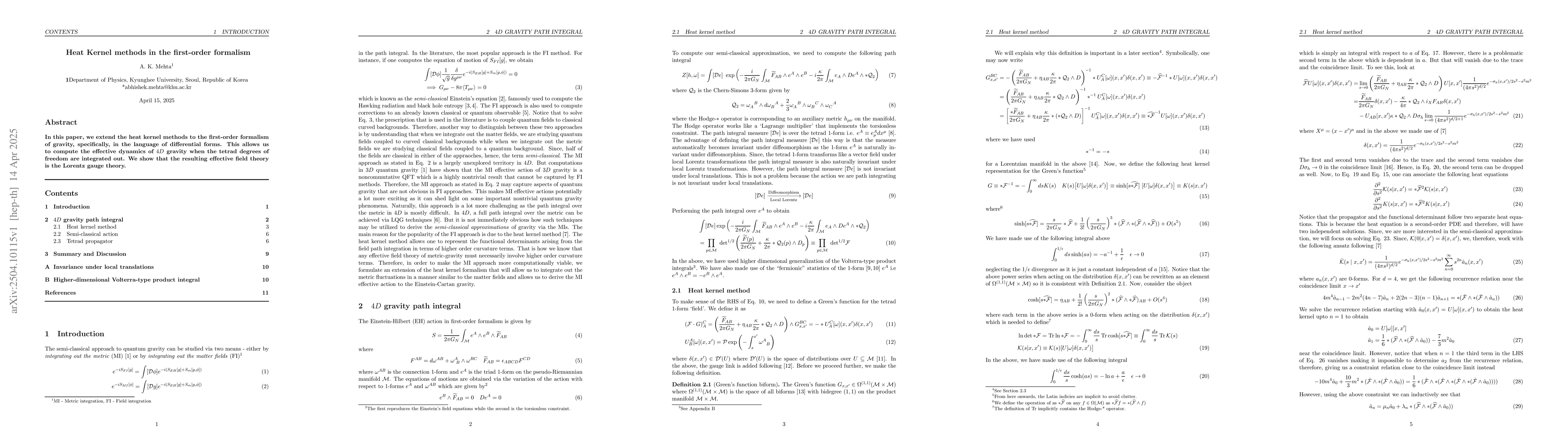Thumbnail for Heat Kernel methods in the first-order formalism