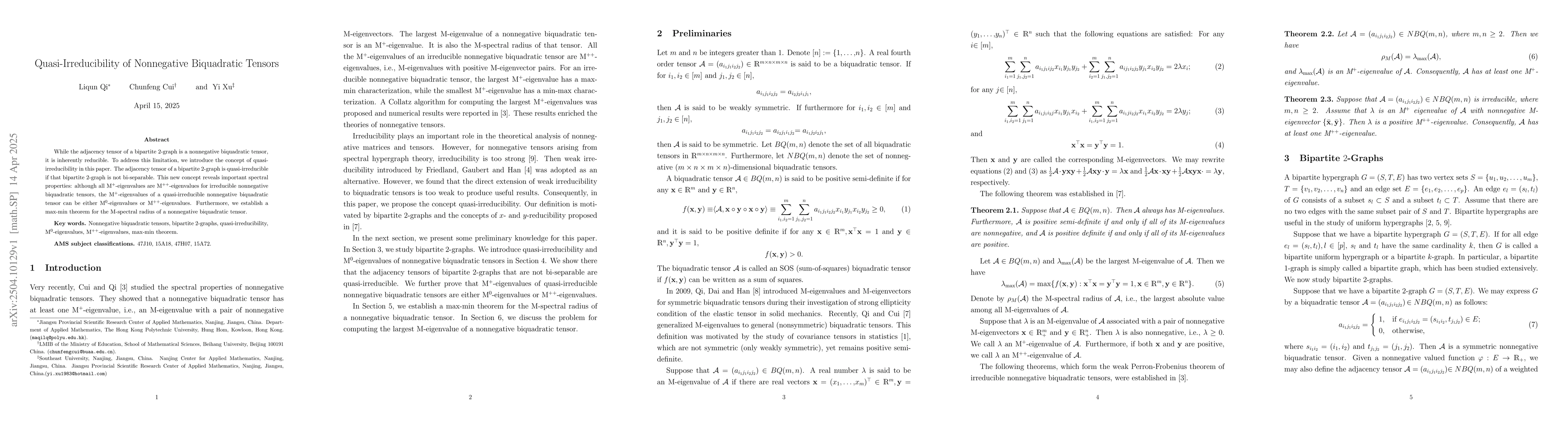 Thumbnail for Quasi-Irreducibility of Nonnegative Biquadratic Tensors
