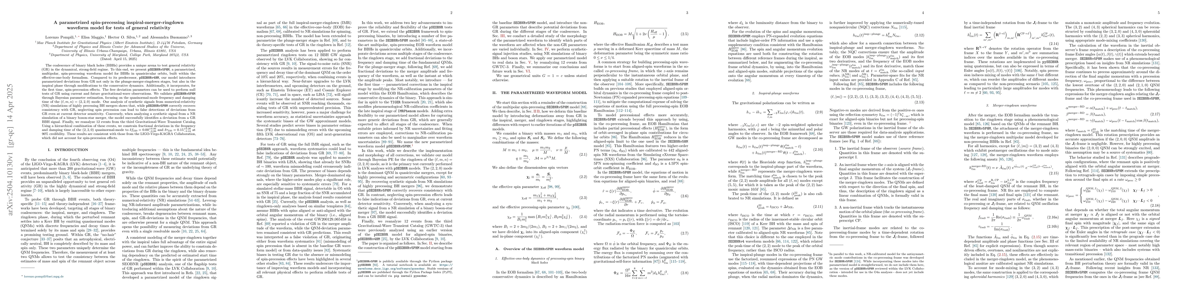 Thumbnail for A parametrized spin-precessing inspiral-merger-ringdown waveform model
  for tests of general relativity