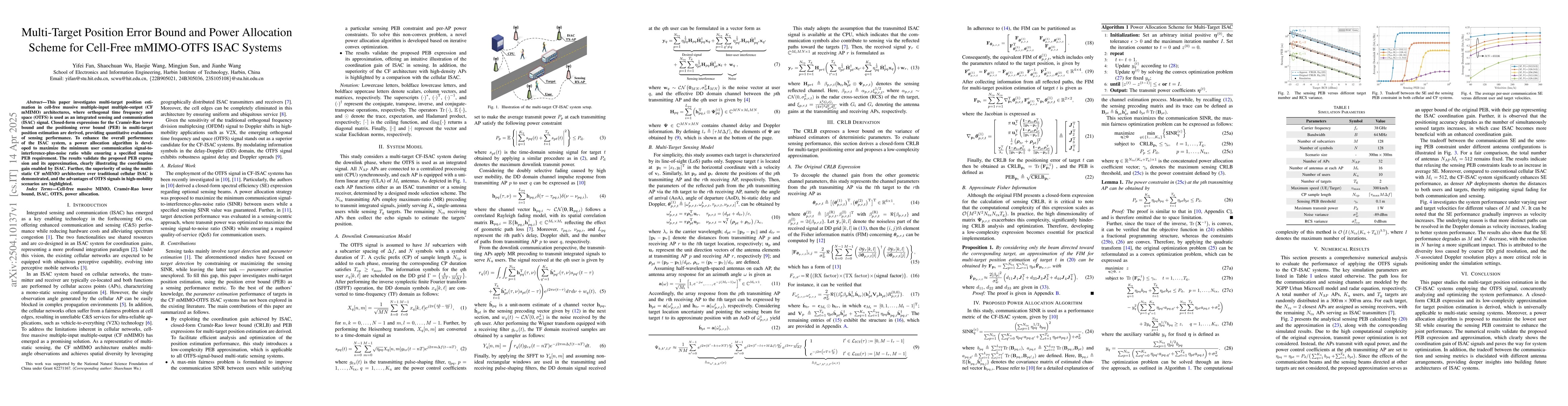Thumbnail for Multi-Target Position Error Bound and Power Allocation Scheme for
  Cell-Free mMIMO-OTFS ISAC Systems