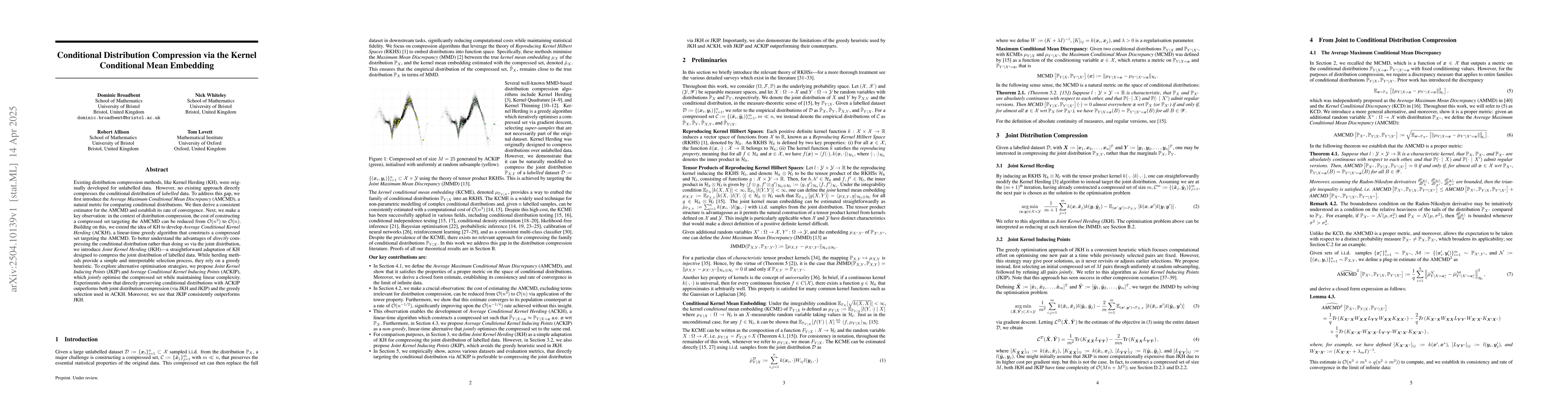 Thumbnail for Conditional Distribution Compression via the Kernel Conditional Mean
  Embedding