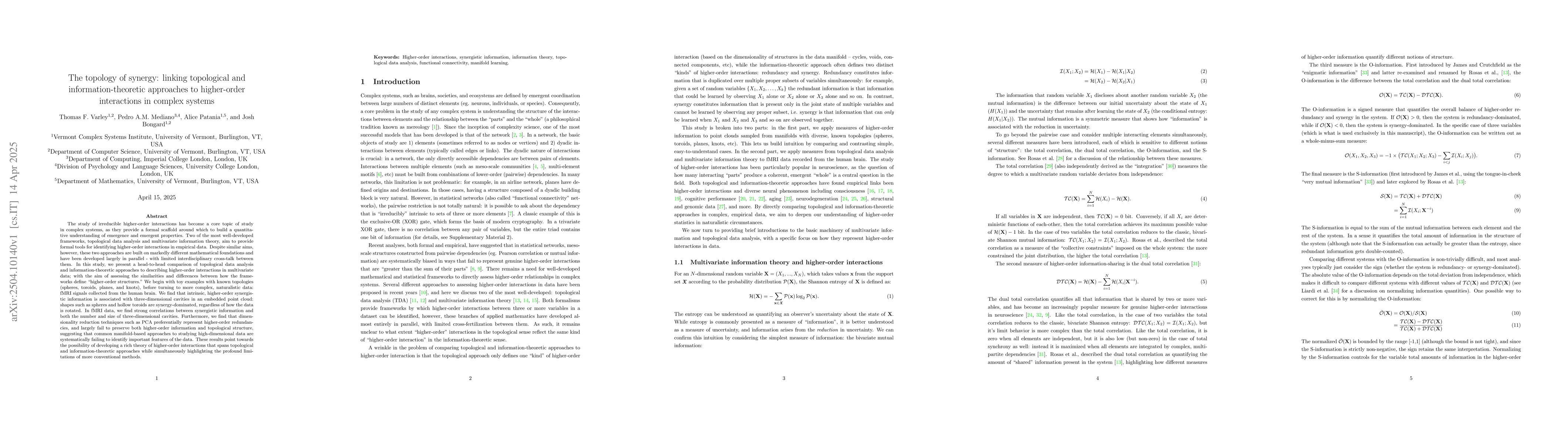 Thumbnail for The topology of synergy: linking topological and information-theoretic
  approaches to higher-order interactions in complex systems