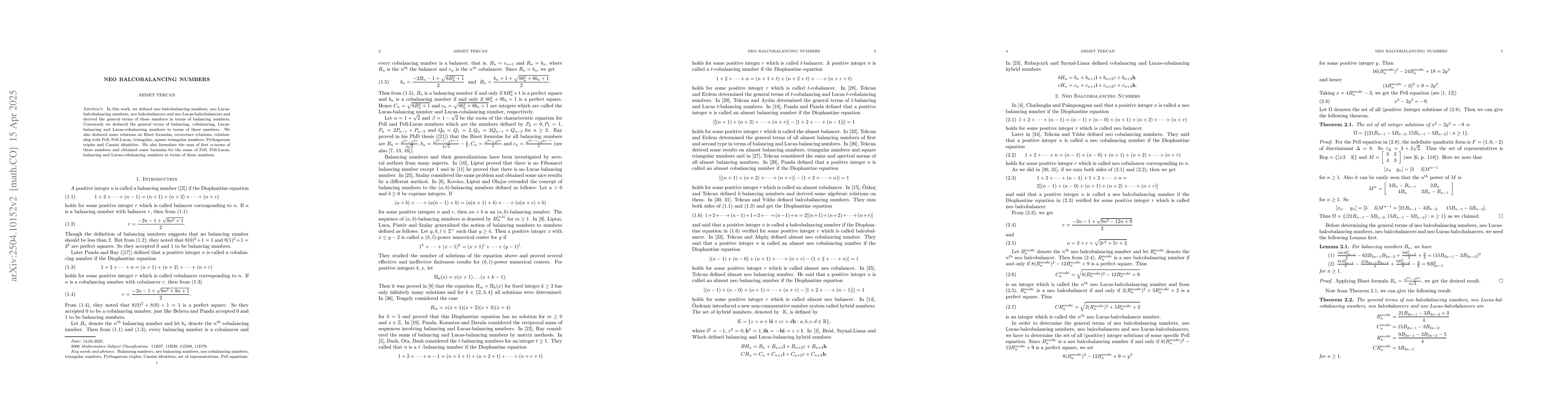 Thumbnail for Neo balcobalancing numbers