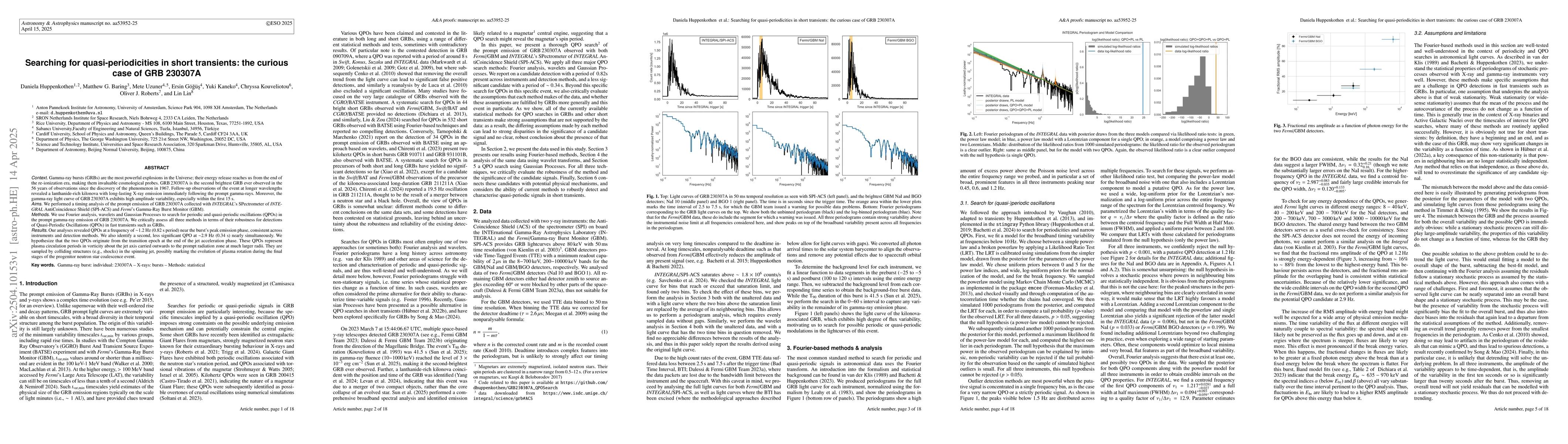 Thumbnail for Searching for quasi-periodicities in short transients: the curious case
  of GRB 230307A