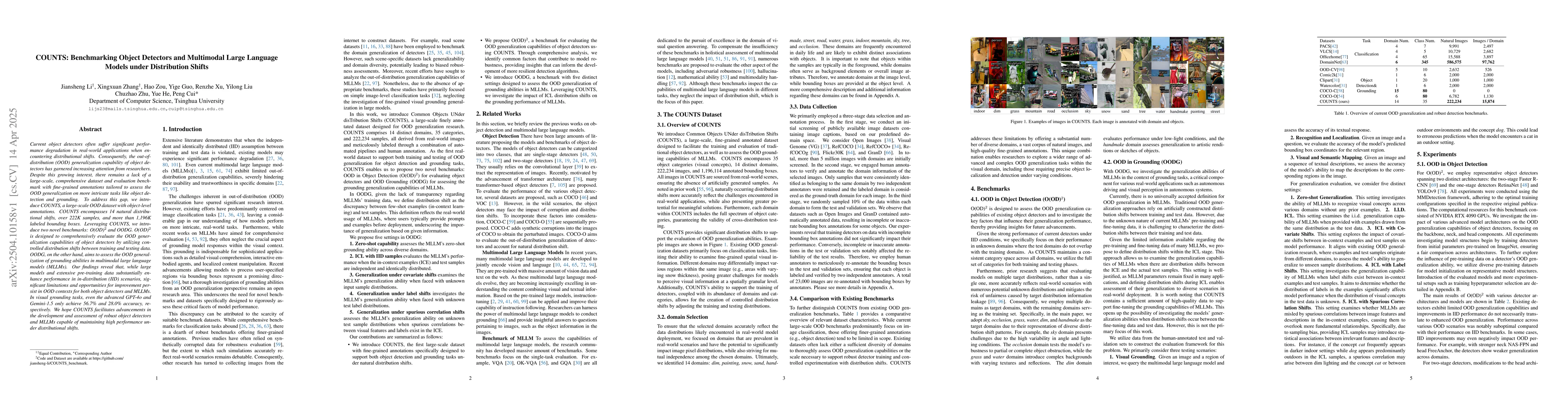 Thumbnail for COUNTS: Benchmarking Object Detectors and Multimodal Large Language
  Models under Distribution Shifts