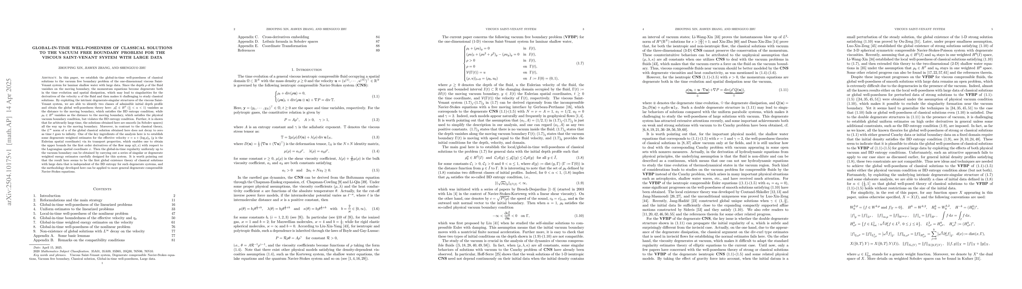 Thumbnail for Global-in-time Well-posedness of Classical Solutions to the Vacuum Free
  Boundary Problem for the Viscous Saint-Venant System with Large Data