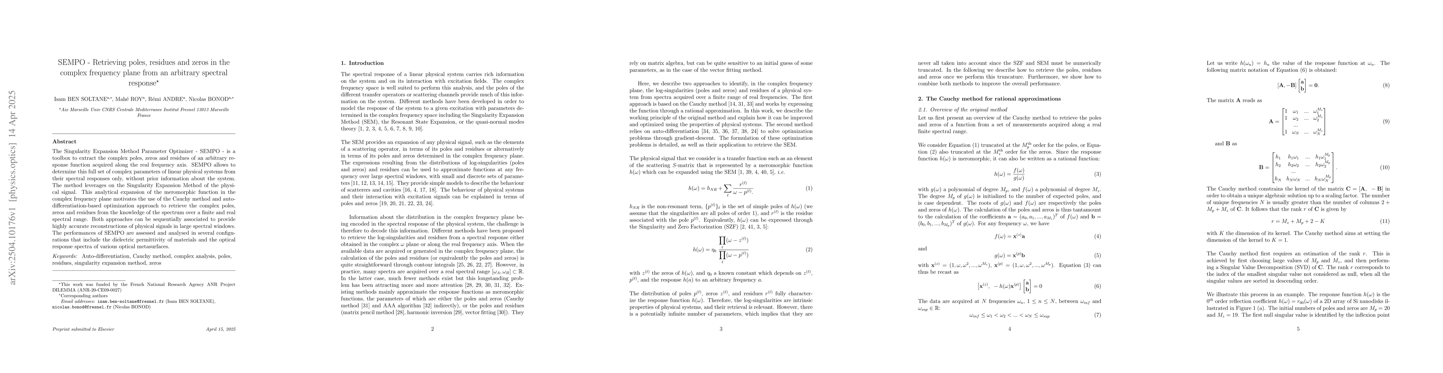 Thumbnail for SEMPO - Retrieving poles, residues and zeros in the complex frequency
  plane from an arbitrary spectral response