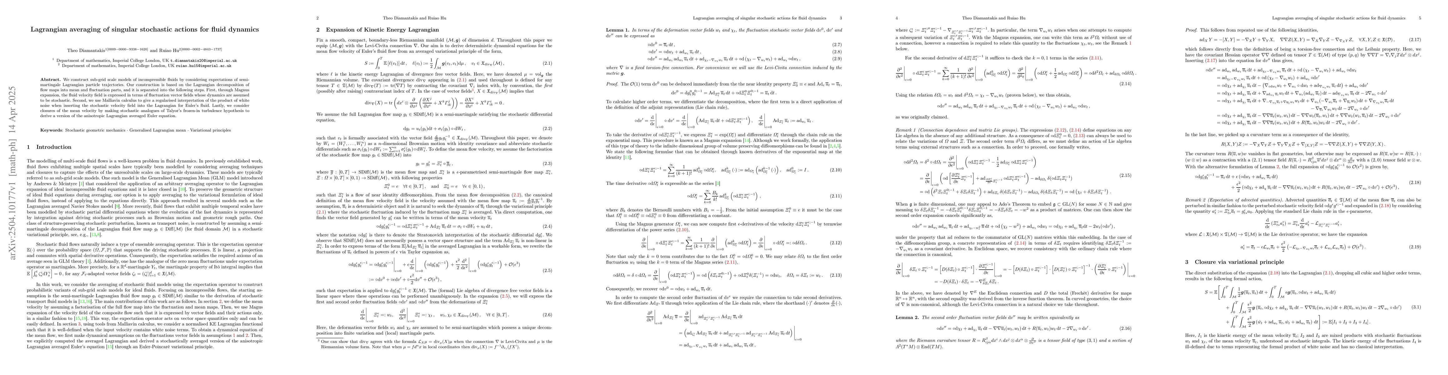 Thumbnail for Lagrangian averaging of singular stochastic actions for fluid dynamics