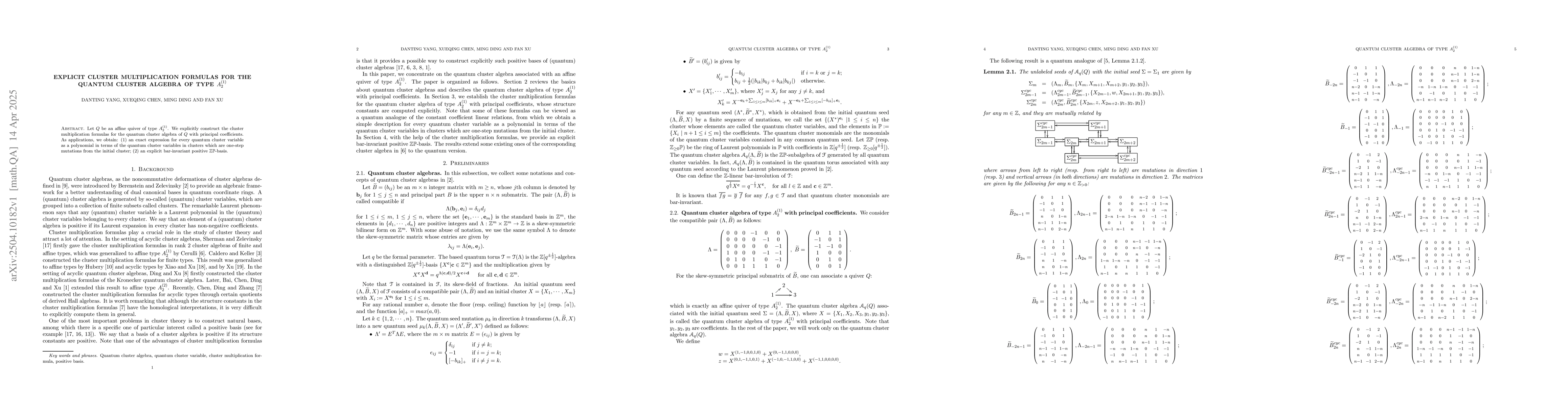 Thumbnail for Explicit cluster multiplication formulas for the quantum cluster algebra
  of type $A_2^{(1)}$