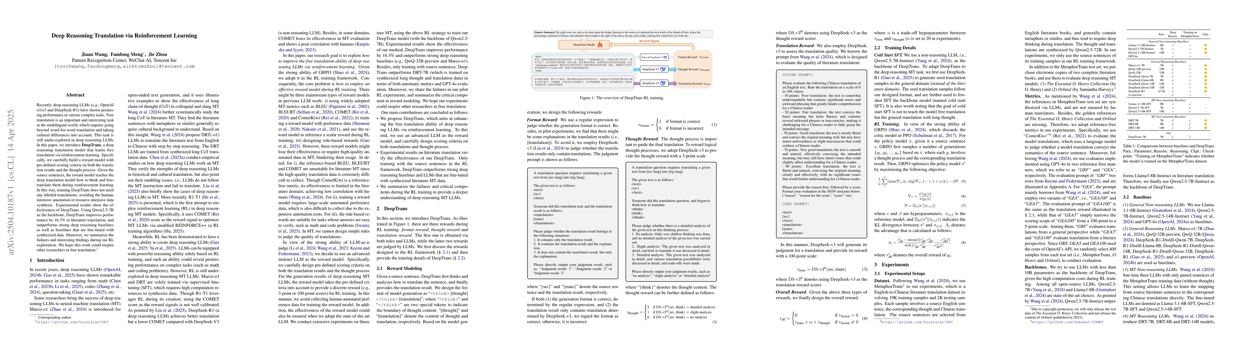 Thumbnail for Deep Reasoning Translation via Reinforcement Learning