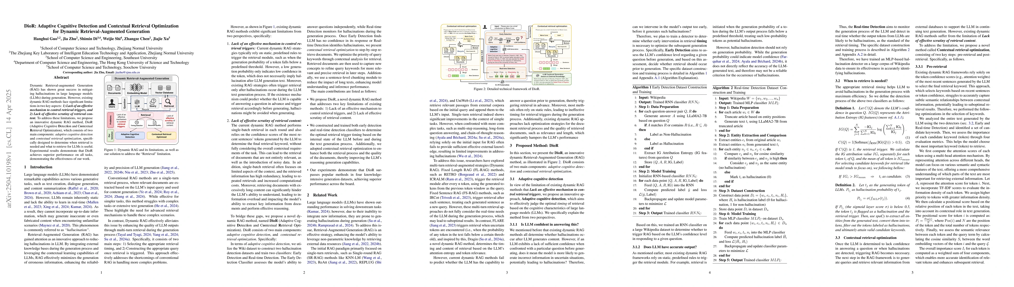 Thumbnail for DioR: Adaptive Cognitive Detection and Contextual Retrieval Optimization
  for Dynamic Retrieval-Augmented Generation