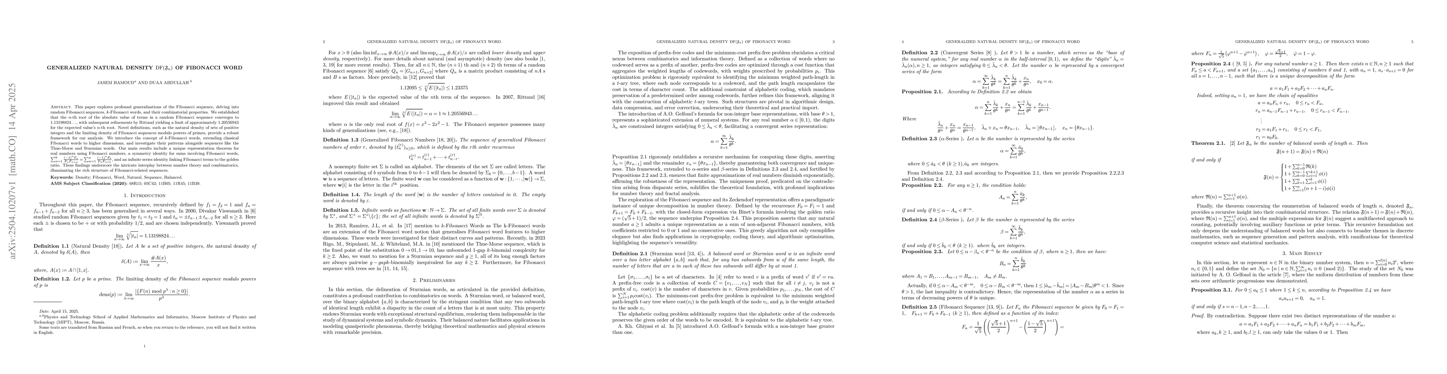 Thumbnail for Generalized Natural Density $\DF(\mathfrak{F}_n)$ of Fibonacci Word