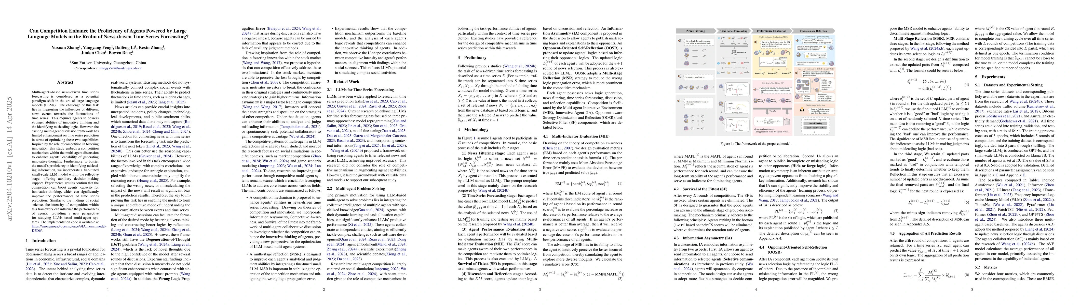 Thumbnail for Can Competition Enhance the Proficiency of Agents Powered by Large
  Language Models in the Realm of News-driven Time Series Forecasting?