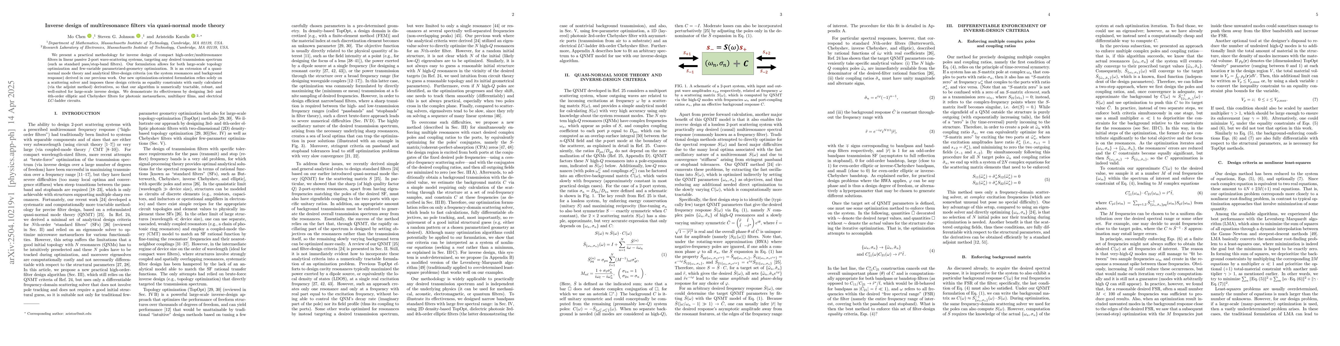 Thumbnail for Inverse design of multiresonance filters via quasi-normal mode theory