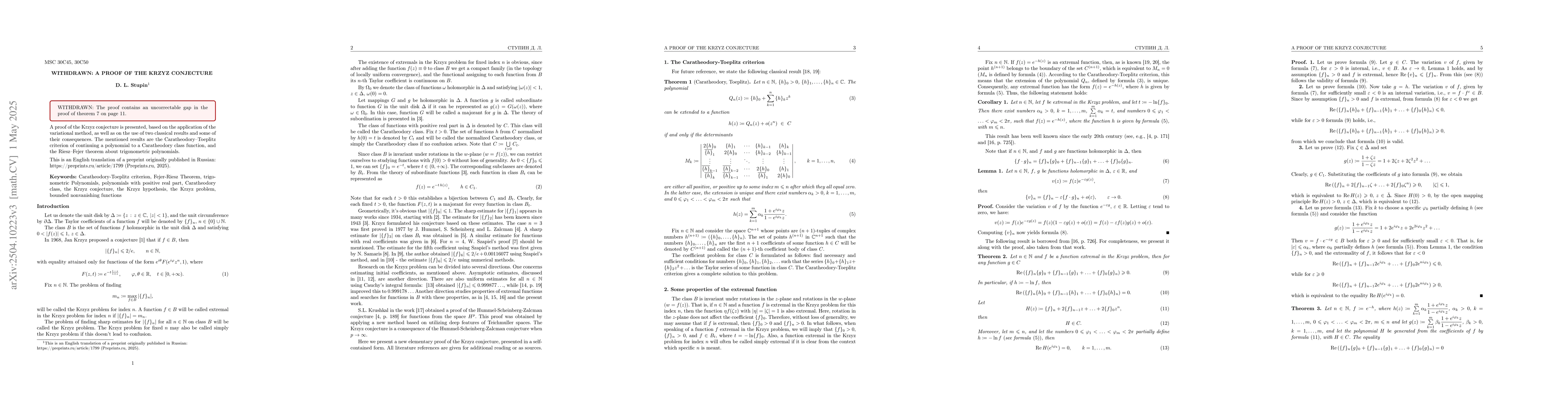 Thumbnail for WITHDRAWN: A proof of the Krzyz conjecture