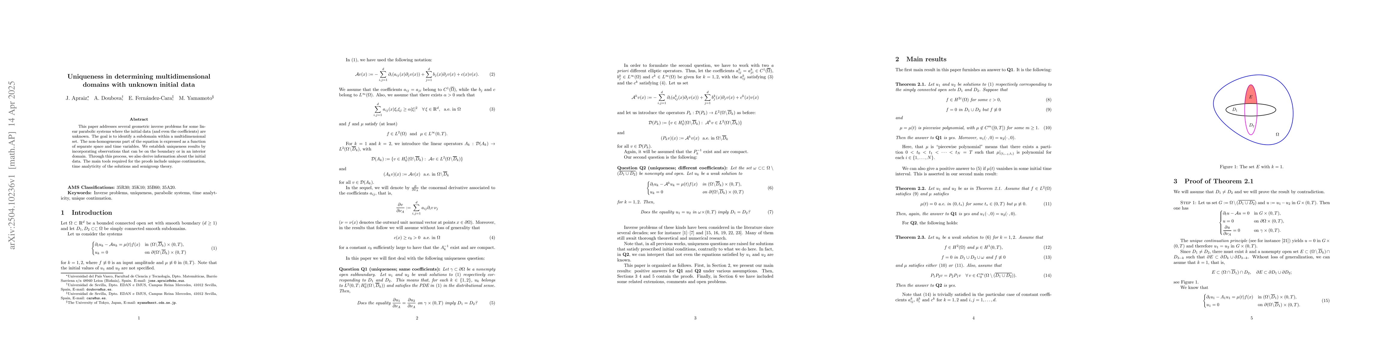 Thumbnail for Uniqueness in determining multidimensional domains with unknown initial
  data