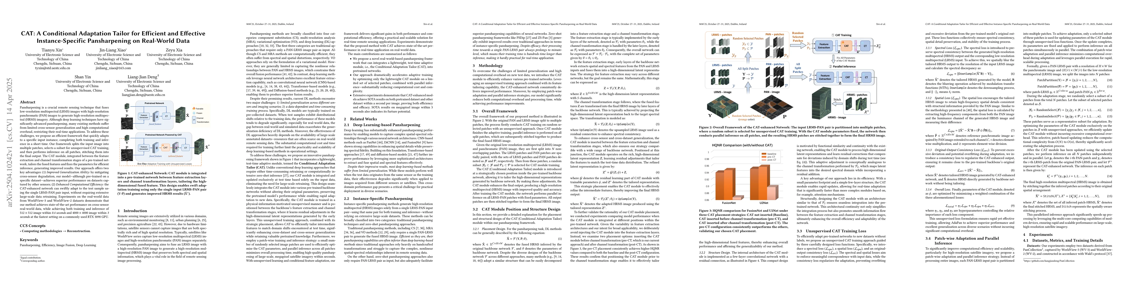 Thumbnail for CAT: A Conditional Adaptation Tailor for Efficient and Effective
  Instance-Specific Pansharpening on Real-World Data