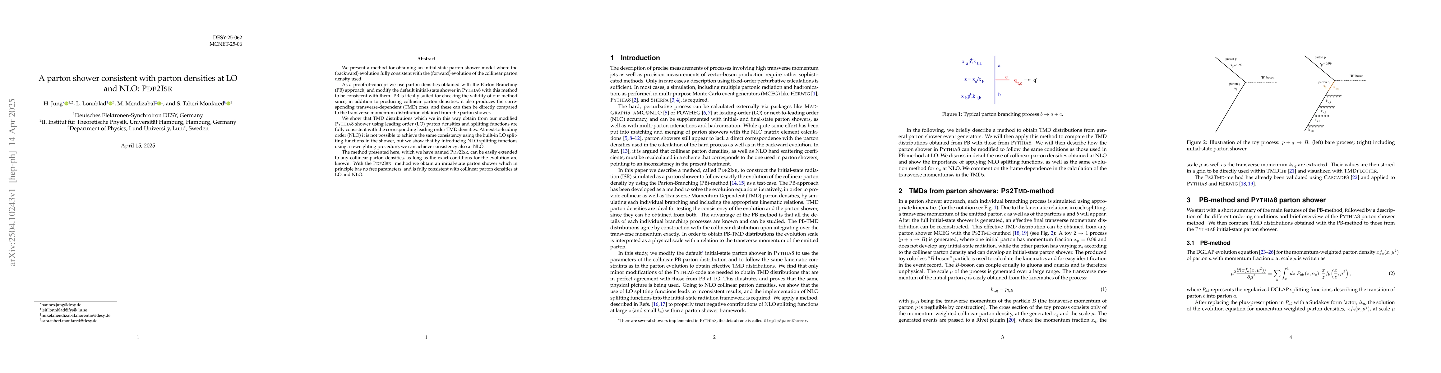 Thumbnail for A parton shower consistent with parton densities at LO and NLO: PDF2ISR