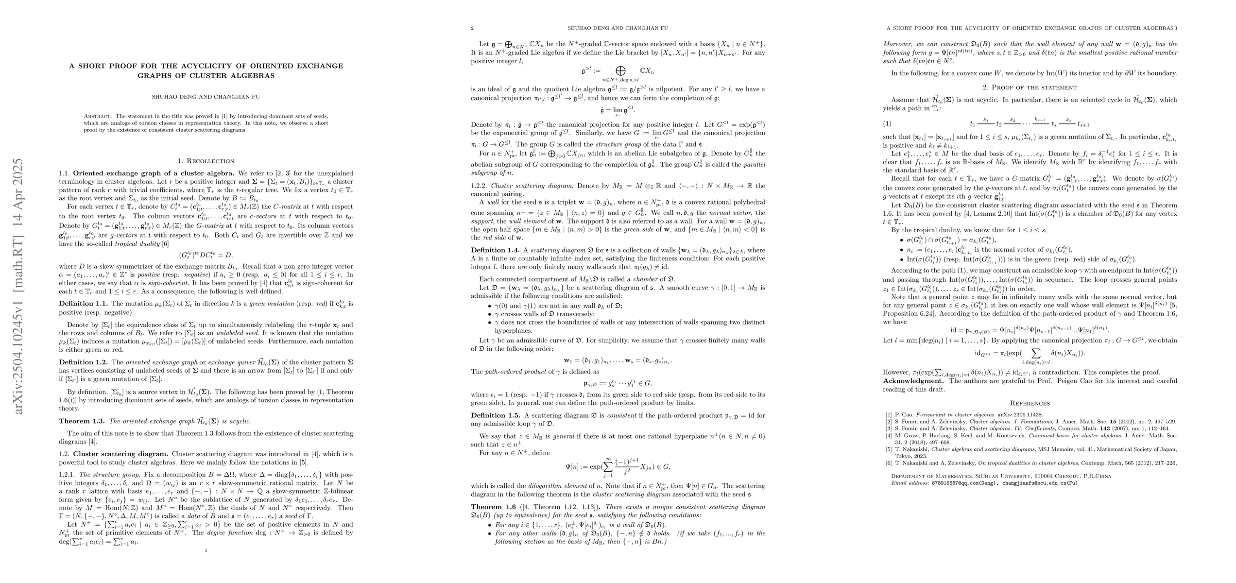 Thumbnail for A short proof for the acyclicity of oriented exchange graphs of cluster
  algebras