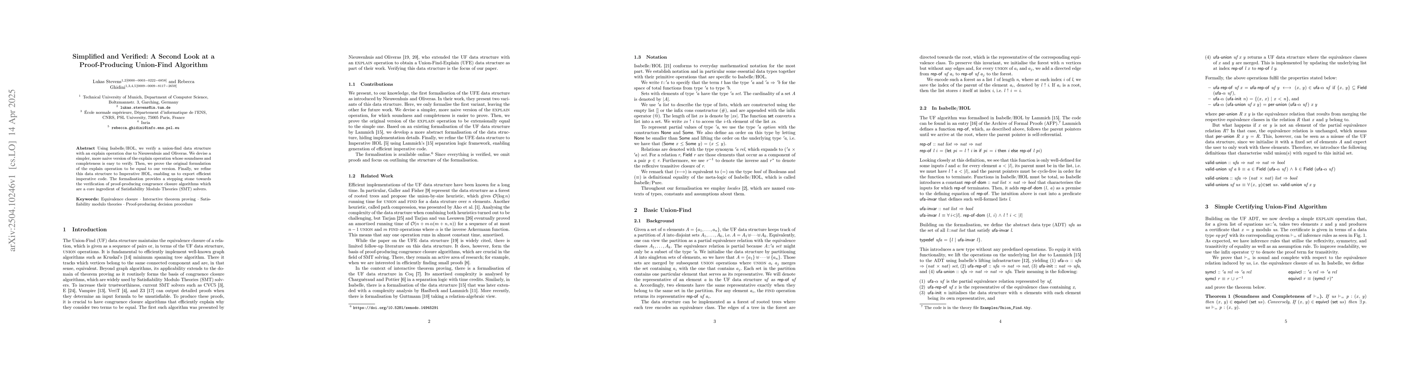 Thumbnail for Simplified and Verified: A Second Look at a Proof-Producing Union-Find
  Algorithm