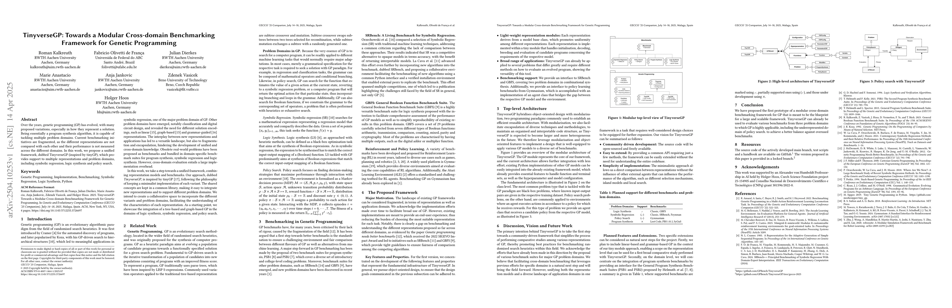 Thumbnail for TinyverseGP: Towards a Modular Cross-domain Benchmarking Framework for
  Genetic Programming
