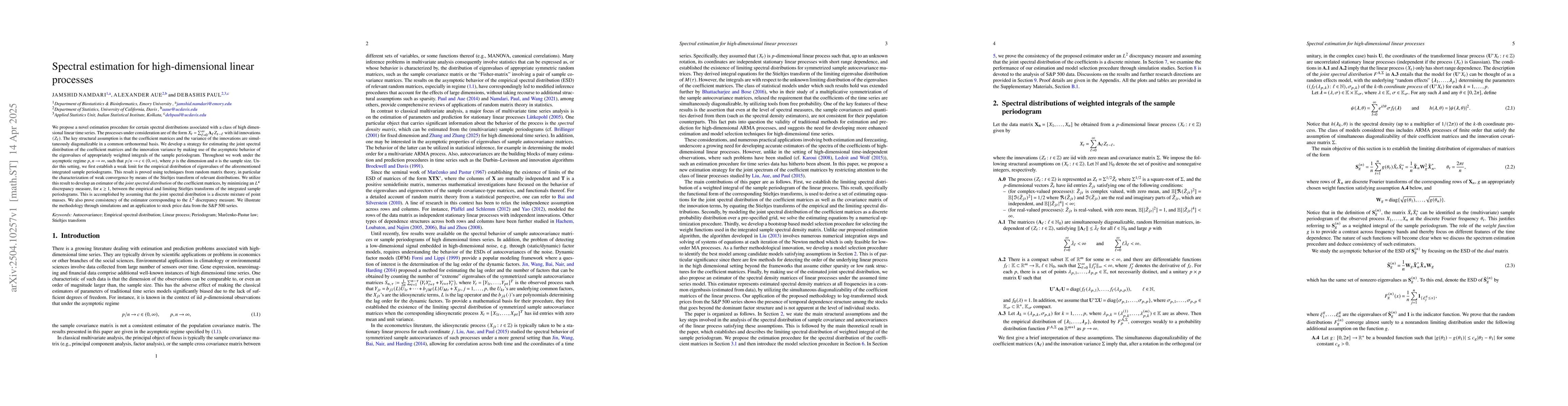 Thumbnail for Spectral estimation for high-dimensional linear processes