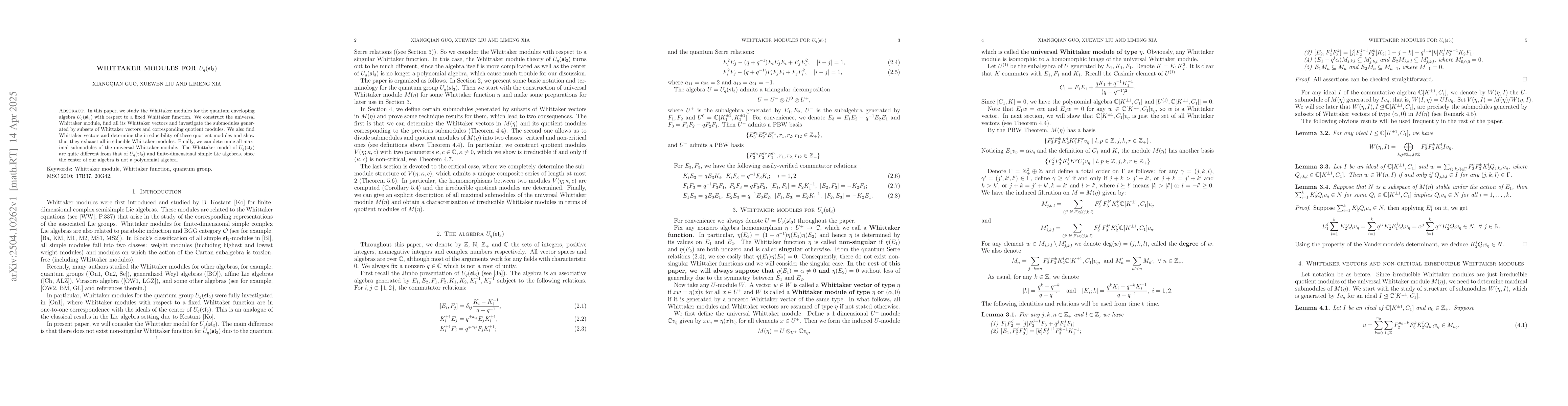 Thumbnail for Whittaker modules for $U_q(\mathfrak{sl}_3)$