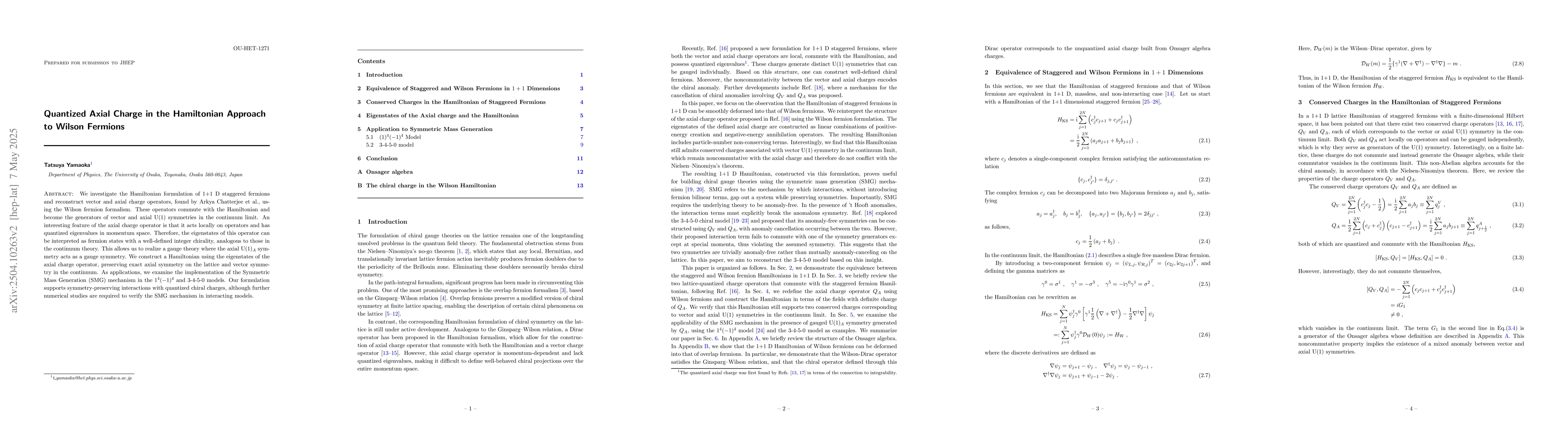 Thumbnail for Quantized Axial Charge in the Hamiltonian Approach to Wilson Fermions