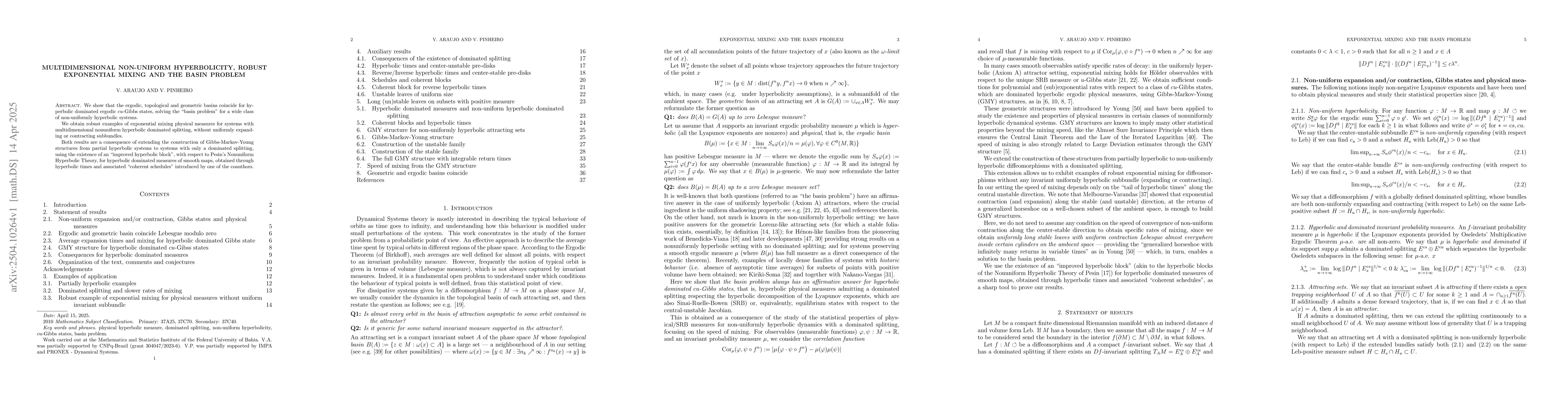 Thumbnail for Multidimensional non-uniform hyperbolicity, robust exponential mixing
  and the basin problem
