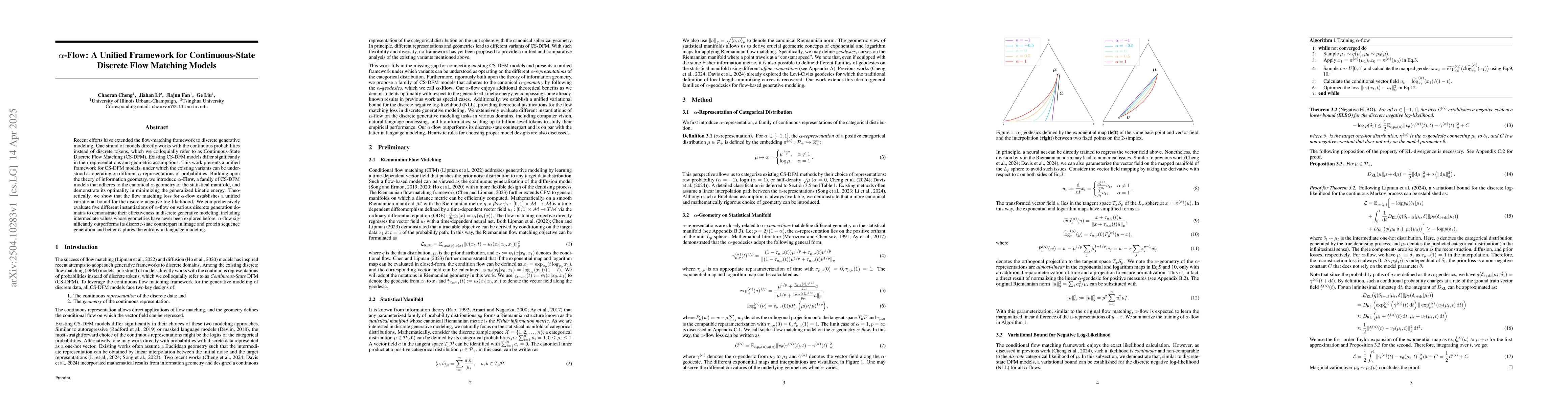 Thumbnail for $α$-Flow: A Unified Framework for Continuous-State Discrete Flow
  Matching Models