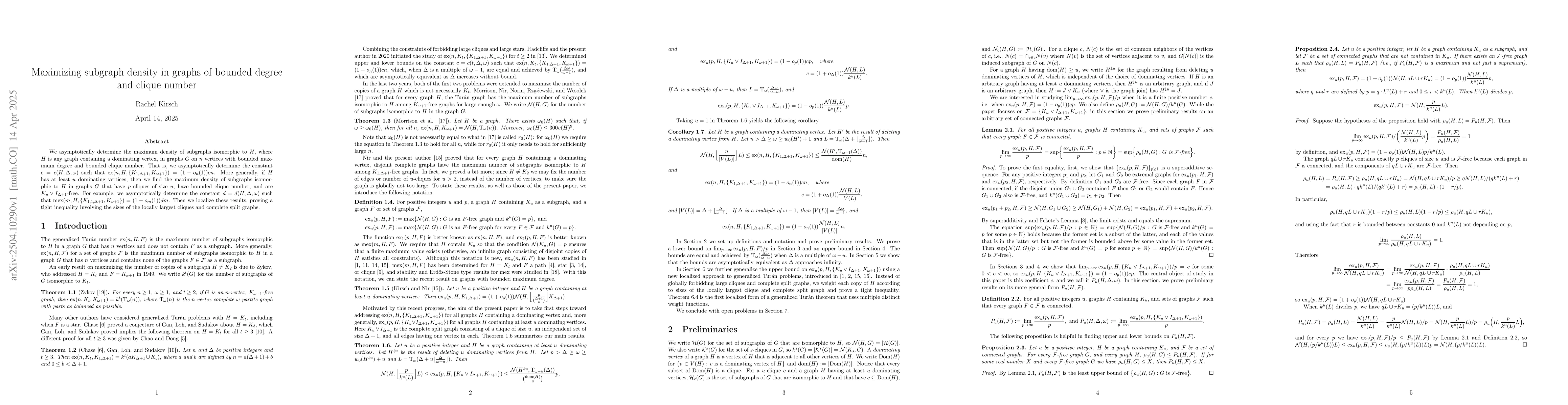 Thumbnail for Maximizing subgraph density in graphs of bounded degree and clique
  number