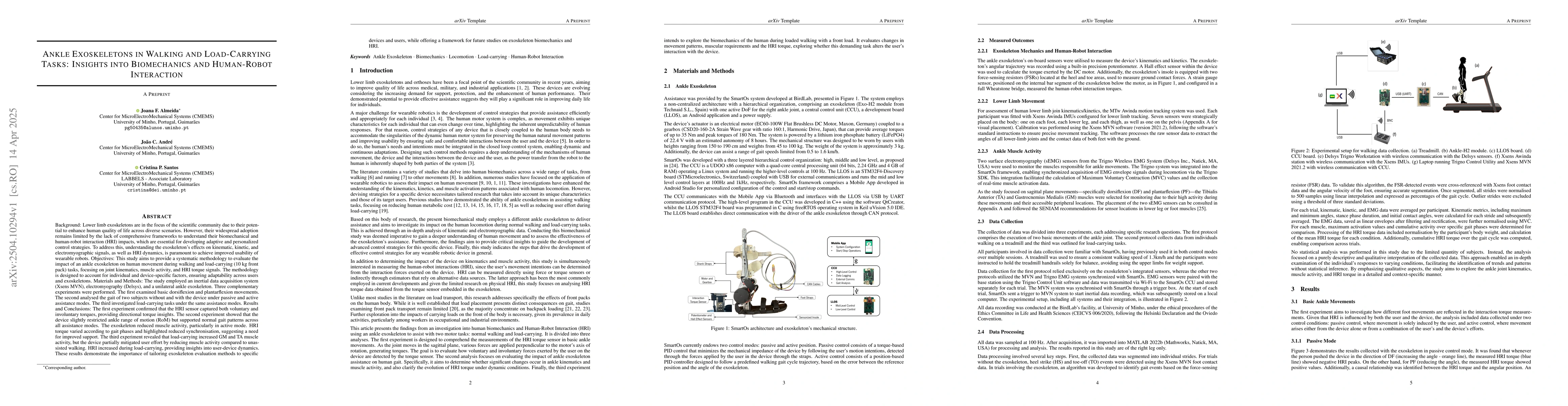 Thumbnail for Ankle Exoskeletons in Walking and Load-Carrying Tasks: Insights into
  Biomechanics and Human-Robot Interaction